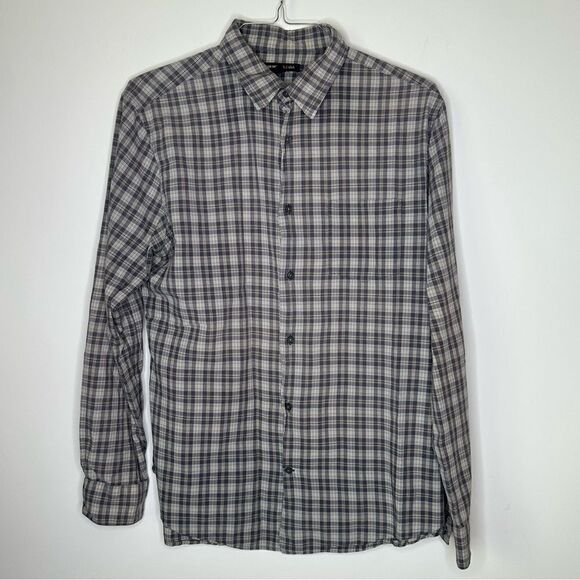 John Varvatos Gray-White Plaid Long Sleeve Button Down Shirt in Size Large - Picture 4 of 5